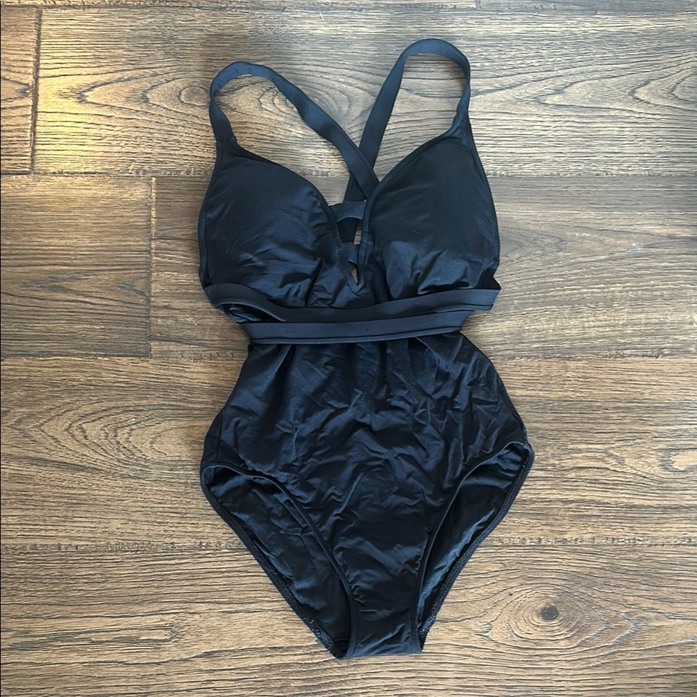 Black Strappy One-Piece Swimsuit